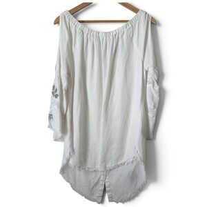 Standard Grace White Boho Embroidered Lace Tunic Off Shoulder Bell Sleeve Small
